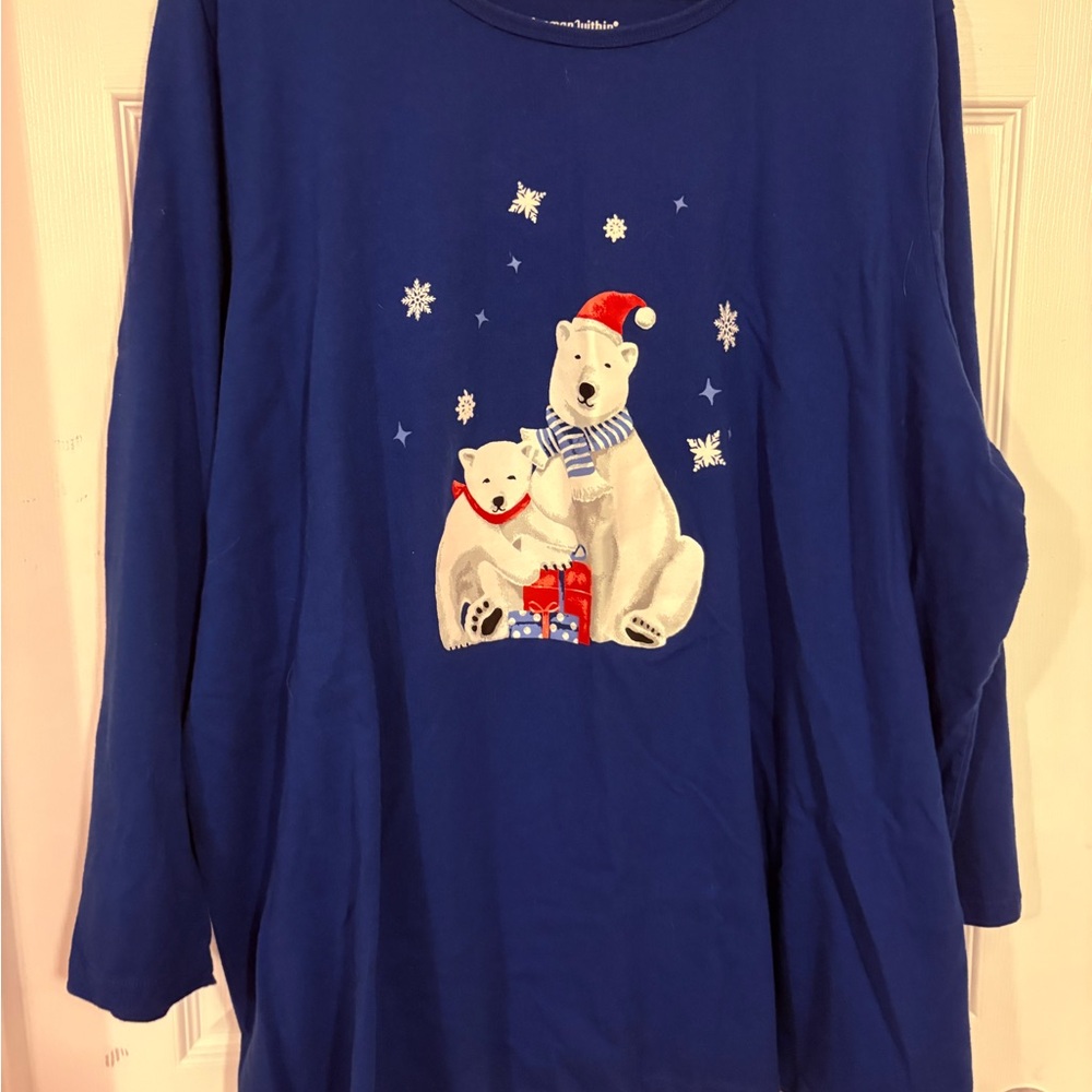 Woman Within 3x 30/32 winter holiday T-shirt graphic front polar bears presents